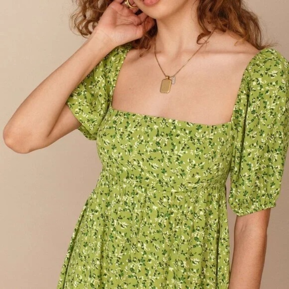 Reformation Bristol Mini Dress Size XL Samantha Green‎ Floral Babydoll - Picture 2 of 11